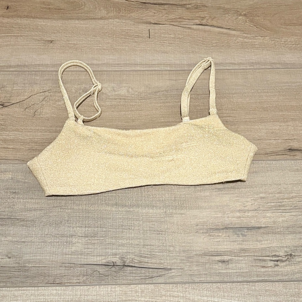 American Eagle Aerie Sparkle Scoop Bikini Bathing Suit Top Adjustable gold Small